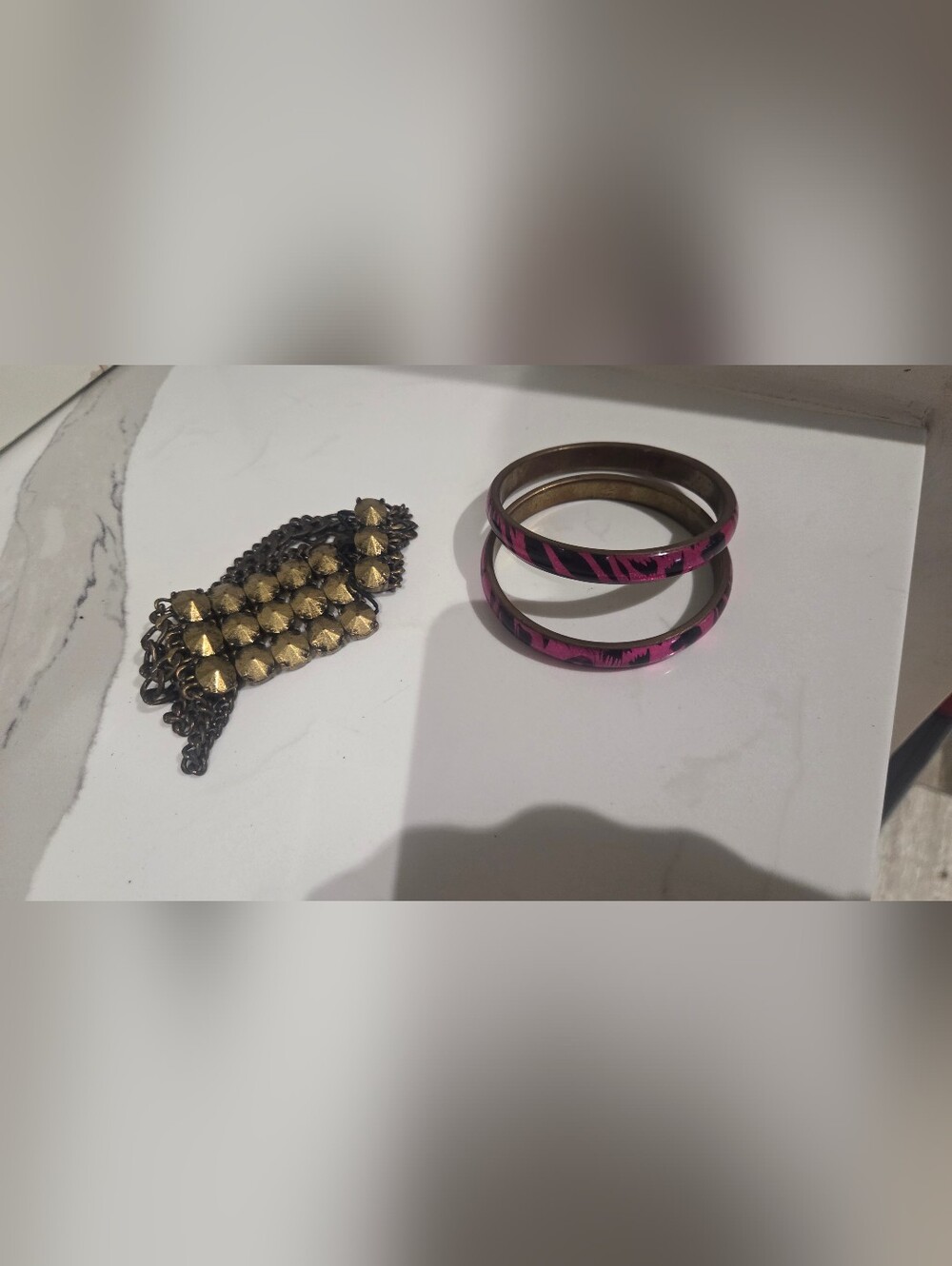 Y2K Pink Zebra Pattern Metal Bangle Set - Women Jewelry